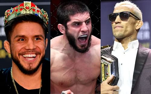 Henry Cejudo (left): Islam Makhachev (center); Charles Oliveira (right)