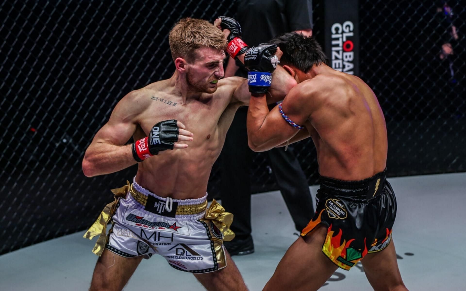 Jonathan Haggerty (left) put on a gutsy performance in the co-main event of ONE Championship: Bad Blood. (Image courtesy of ONE Championship)