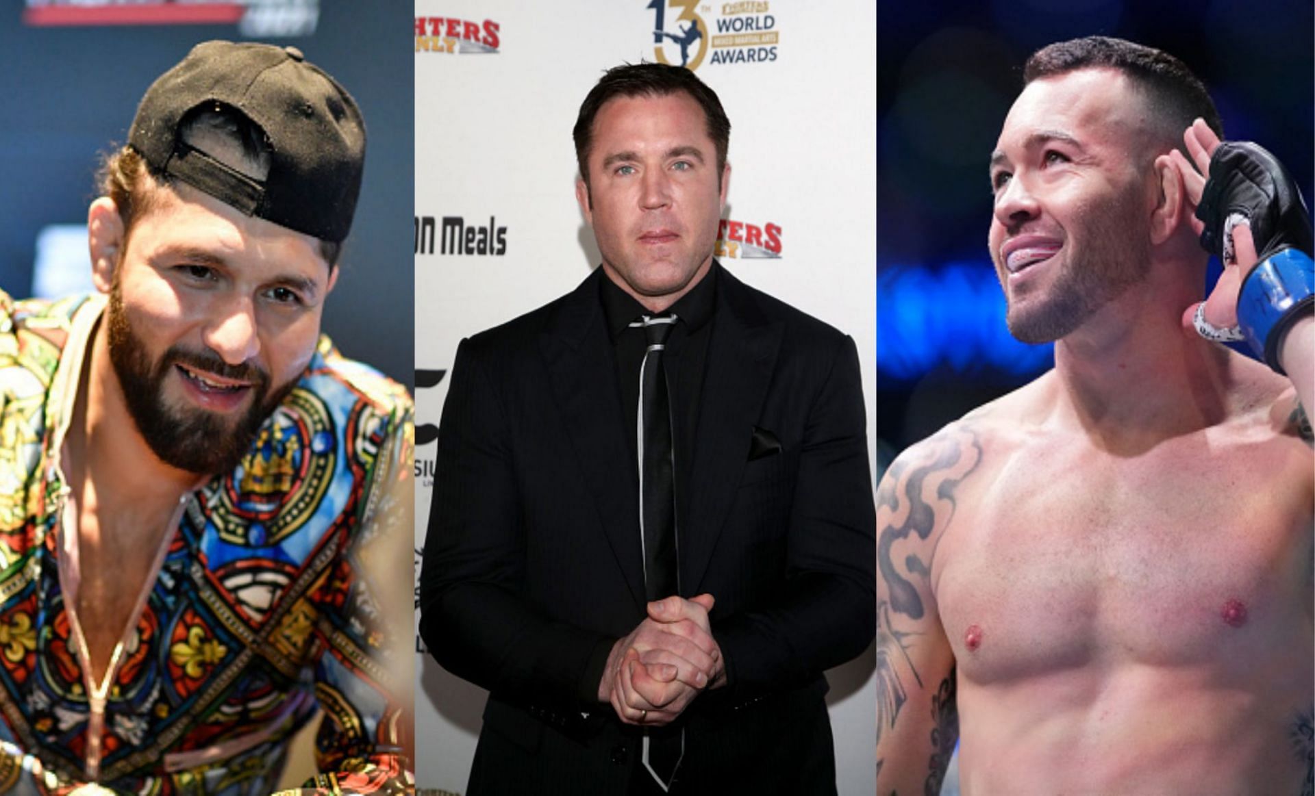 Chael Sonnen (M) thinks UFC fighters should learn marketing from Colby Covington (L) and Jorge Masvidal (R)