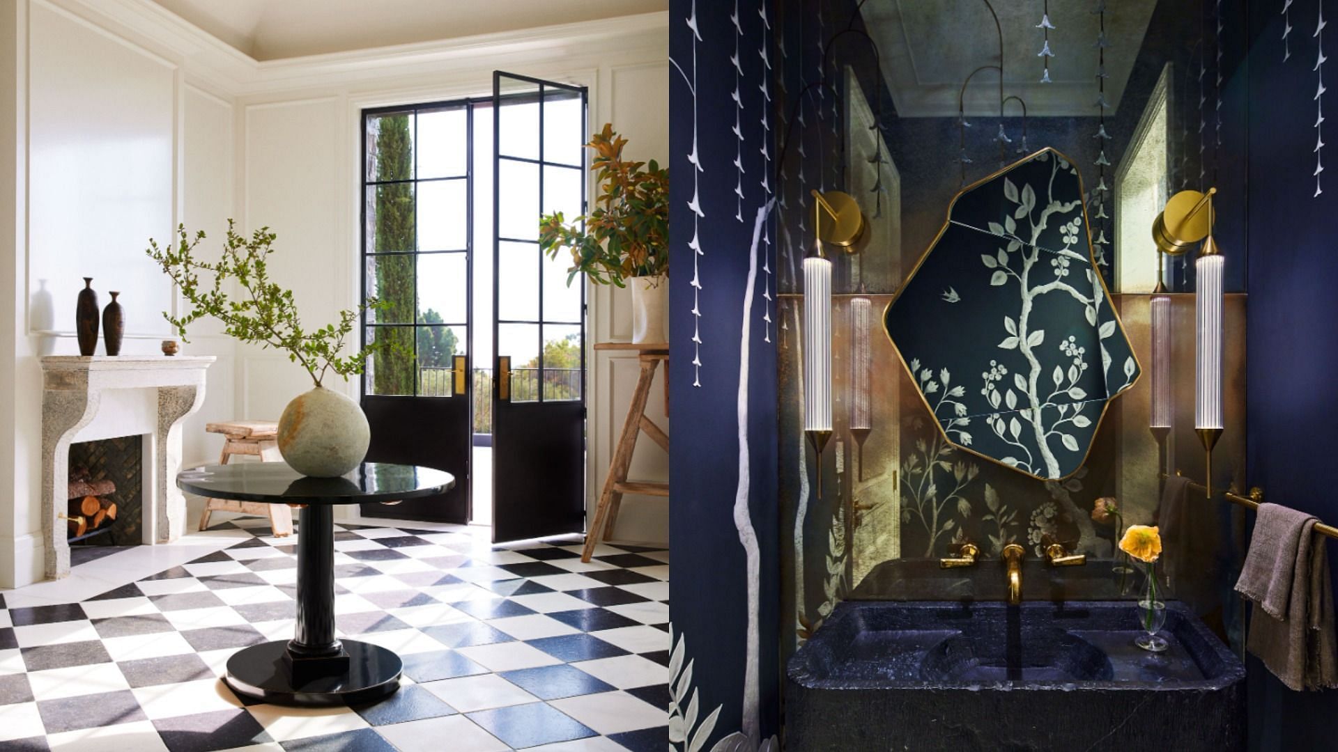 The entryway and powder room (Images via Architectural Digest)