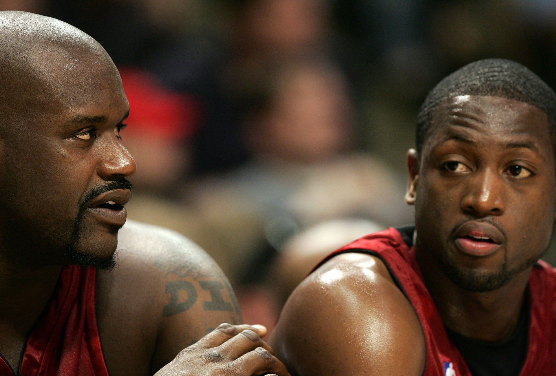 Shaquille O&#039;Neal and Dwyane Wade in Miami Heat colors