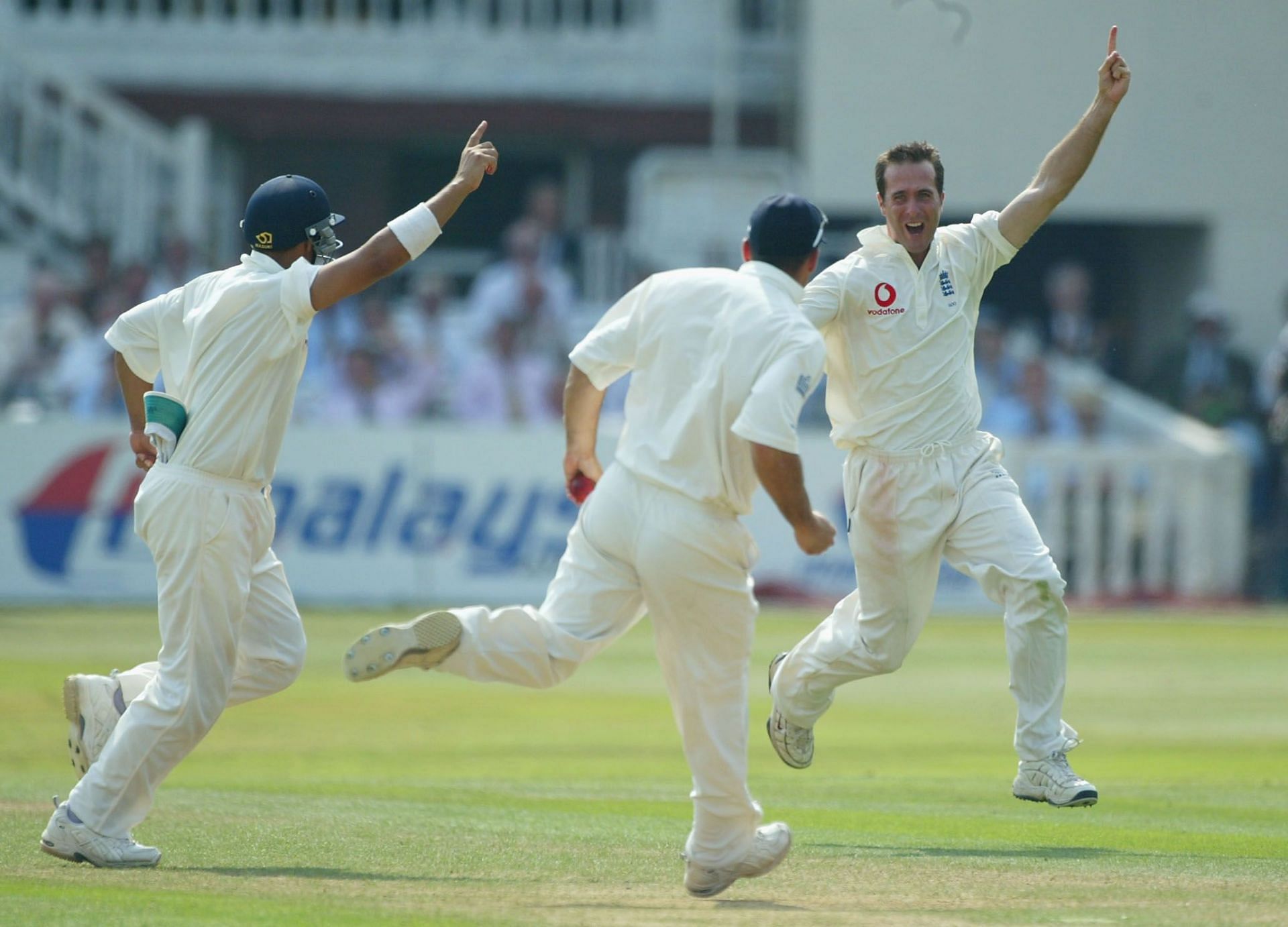 Michael Vaughan celebrates after dismissing Wasim Jaffer in the 2002 Lord&rsquo;s Test. Pic: Getty Images