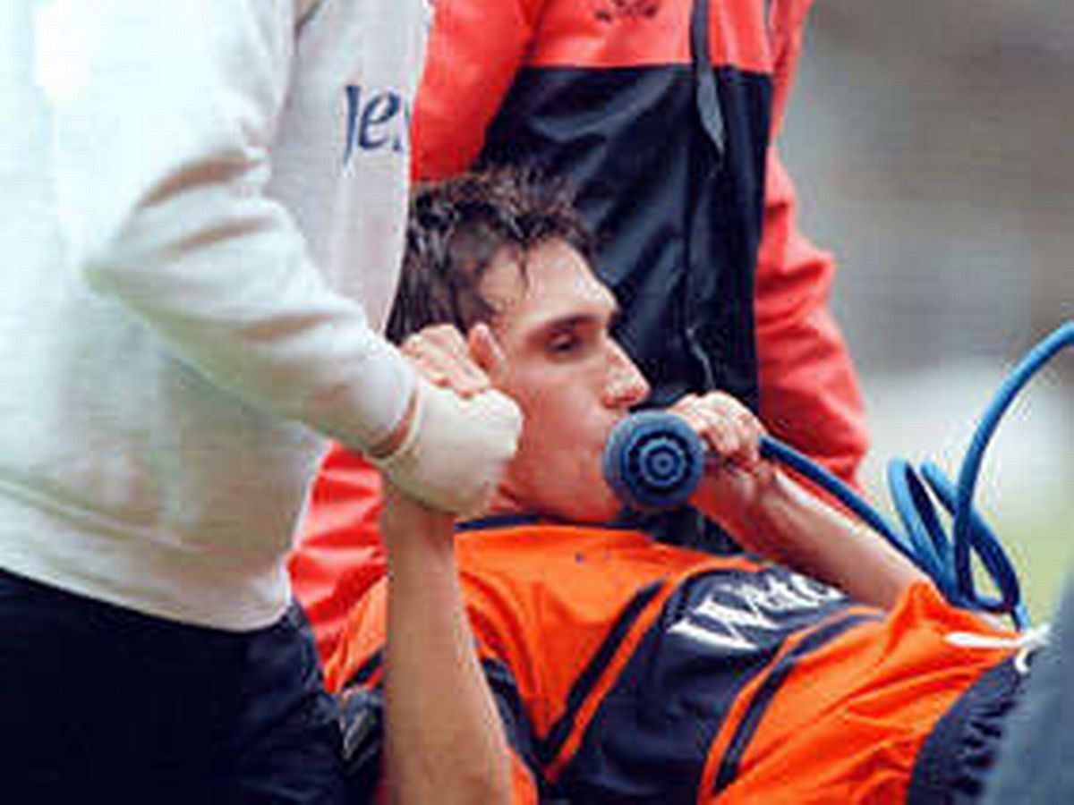 Casper being stretchered off after the challenge