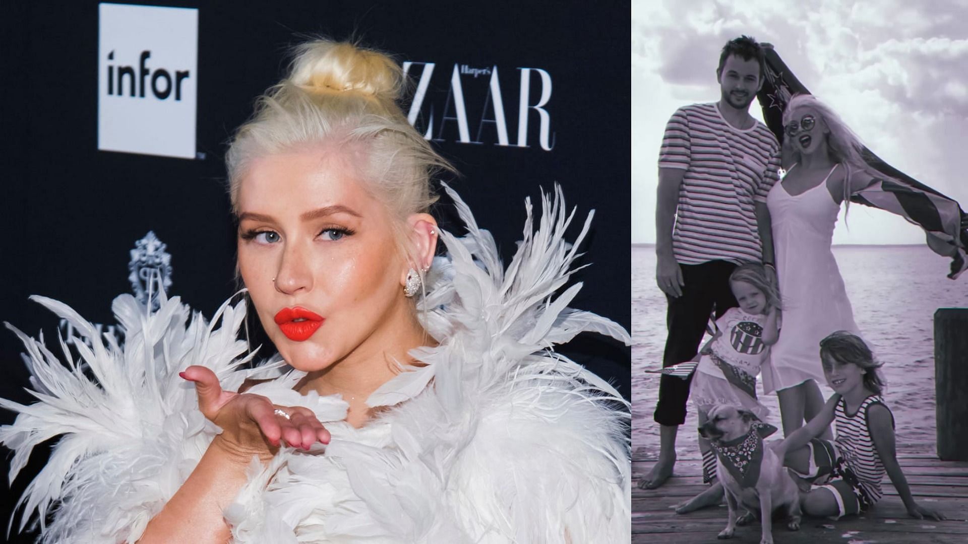 Christina Aguilera and her family (Images via Charles Skyes/Invision/AP and @xtina/Instagram)