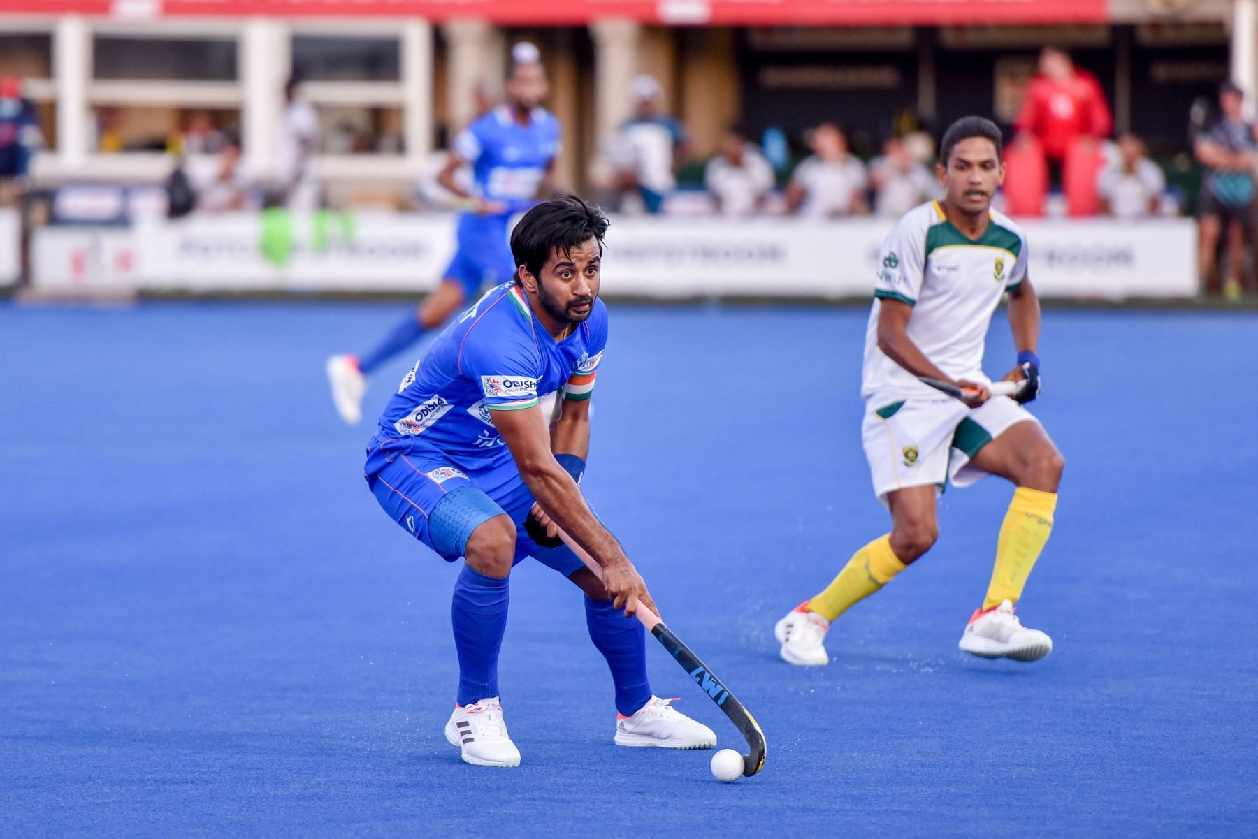 Indian skipper Manpreet Singh in action at the FIH Pro League. (PC: Hockey India)