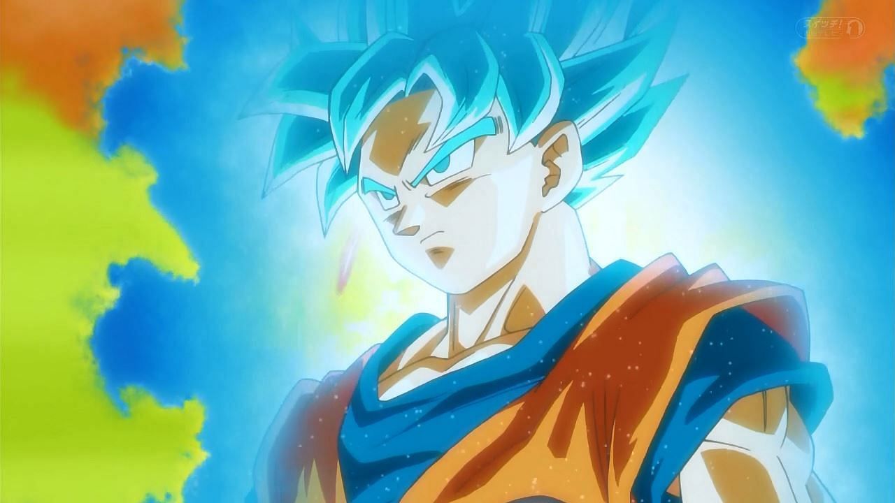 Goku&#039;s Super Saiyan Blue form seen during the Super anime (Image via Toei Animation)
