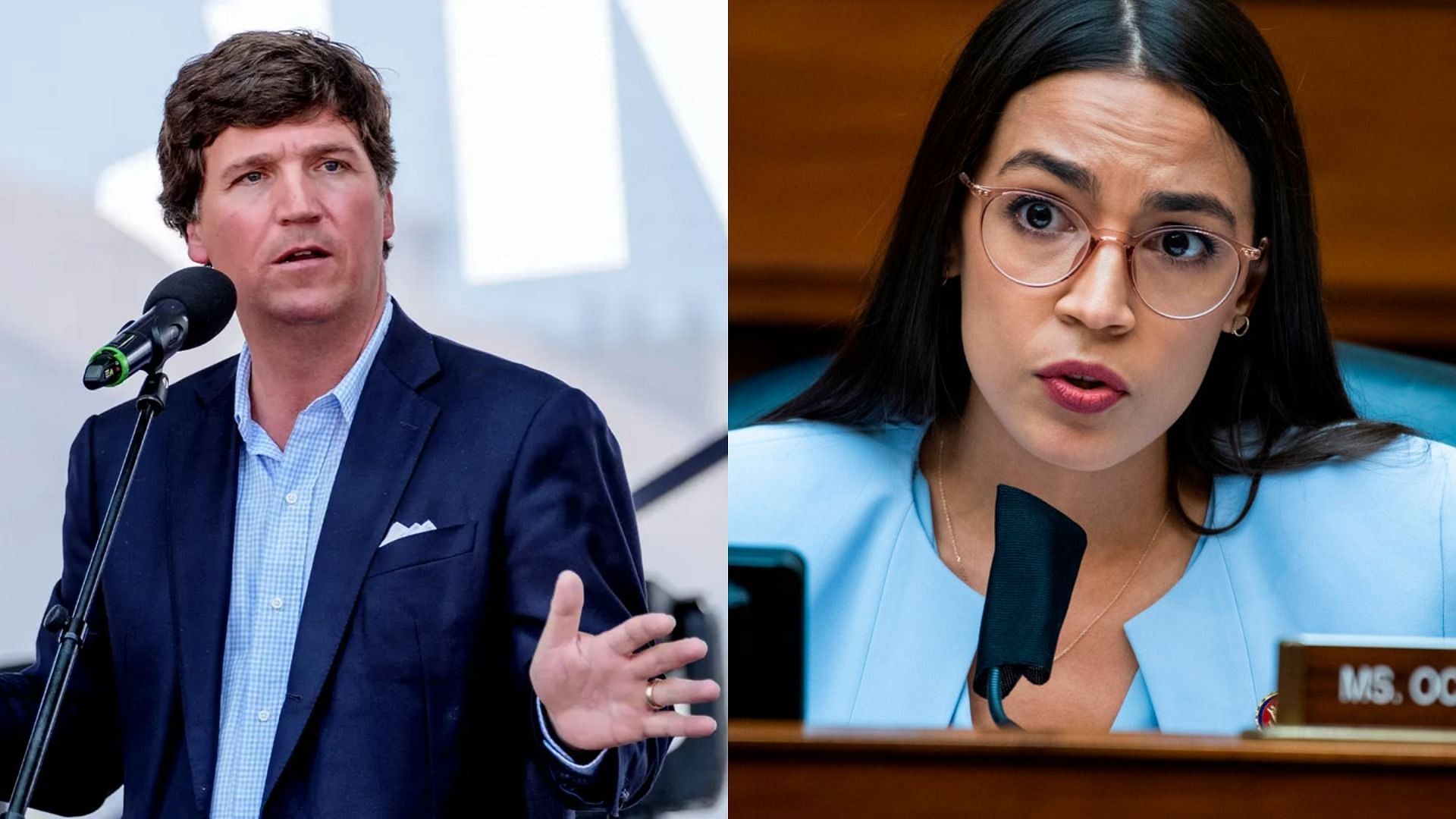 AOC slammed Tucker Carlson after making several remarks on her during his news segment (Image via Getty Images/ Janos Kummer/ Pool/ AFP)