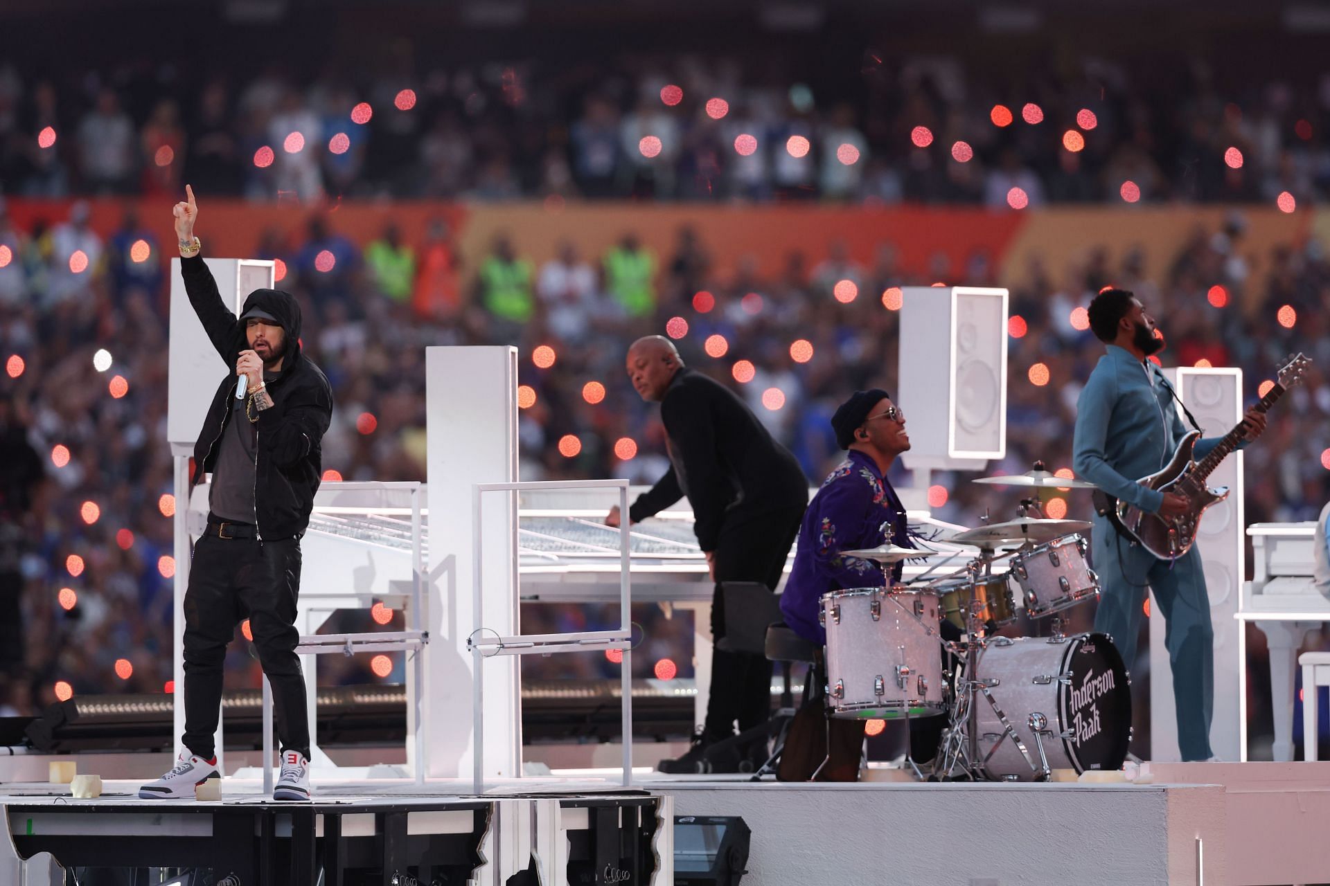 Super Bowl: Dr Dre and Eminem pack in the hits at half-time show