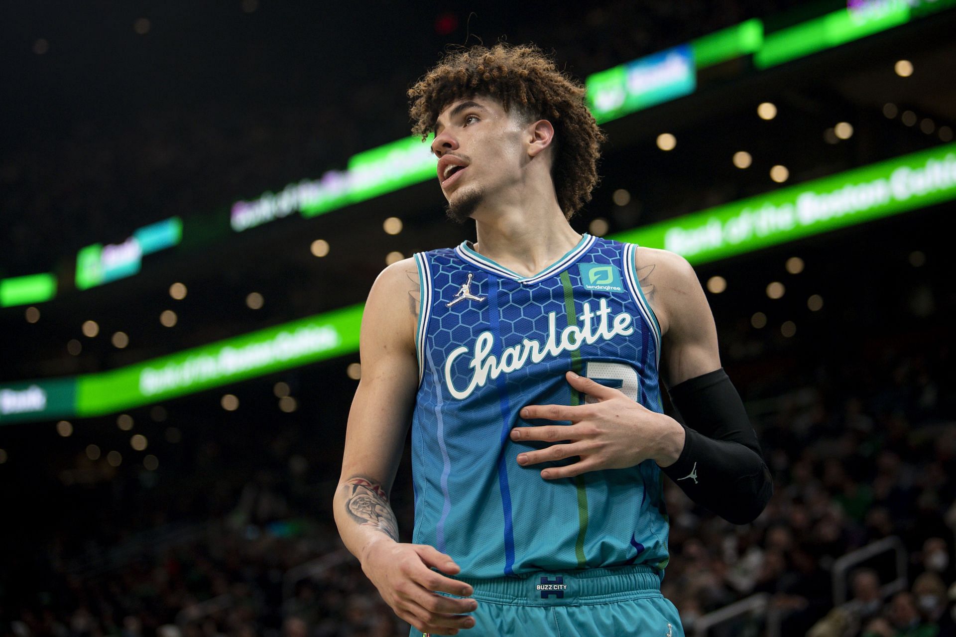 LaMelo Ball looks on during the Charlotte Hornets game.