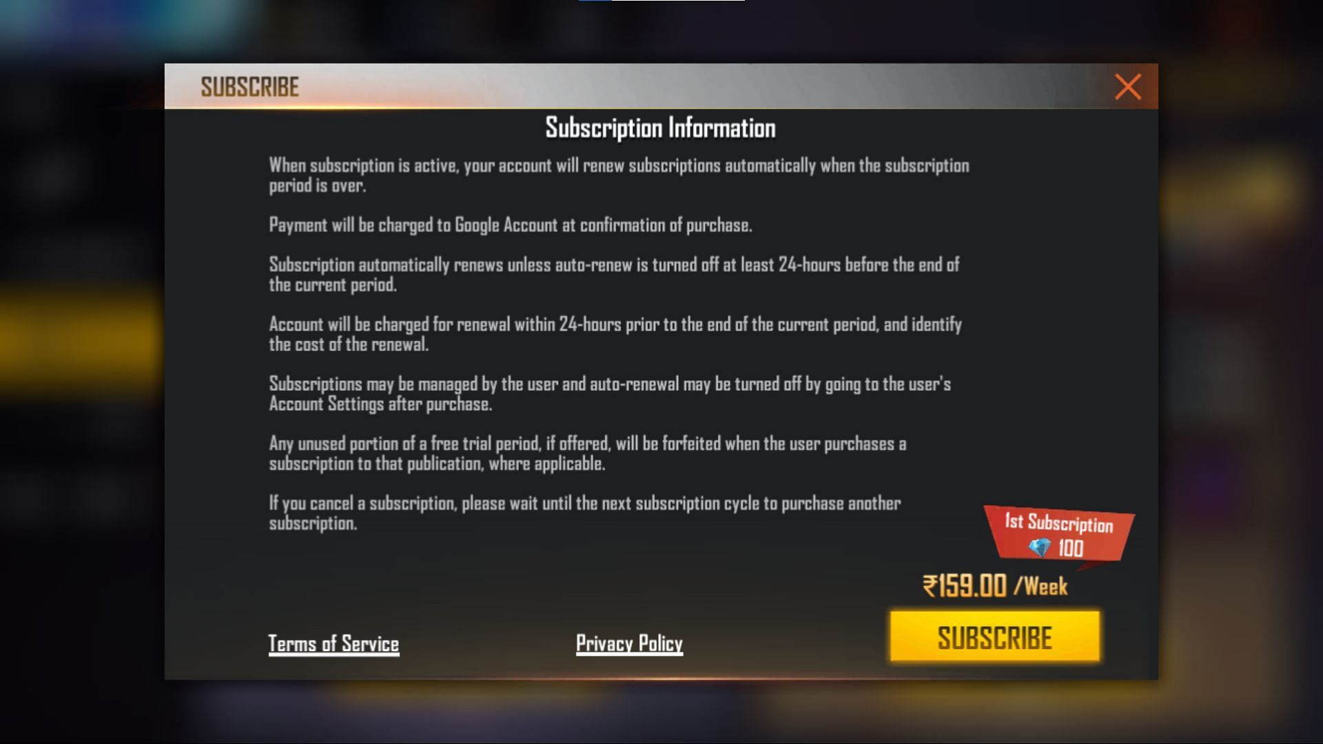 Details about subscription in Free Fire MAX for the membership (Image via Garena)