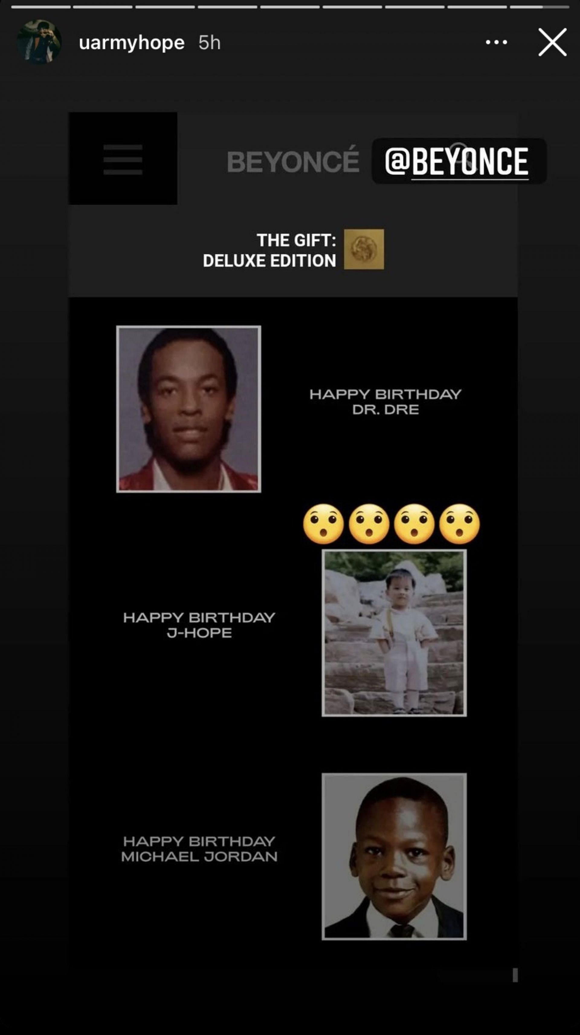 J-Hope post&rsquo;s Beyonc&eacute;&rsquo;s birthday wish on his Instagram story (Image via Instagram/@uarmyhope)