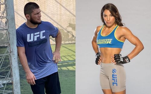 Khabib Nurmagomedov (L) and Julianna Pena (R) via Instagram @khabib_nurmagomedov and @venezuelanvixen