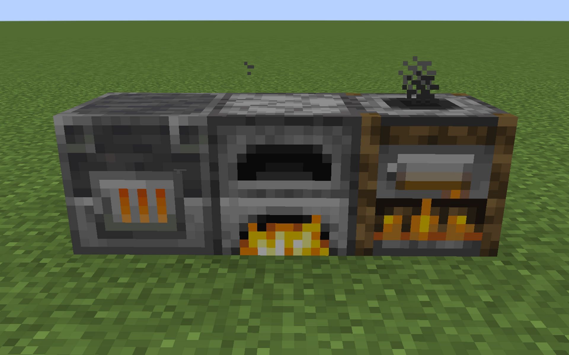 Different types of blocks used for smelting items (Image via Minecraft)