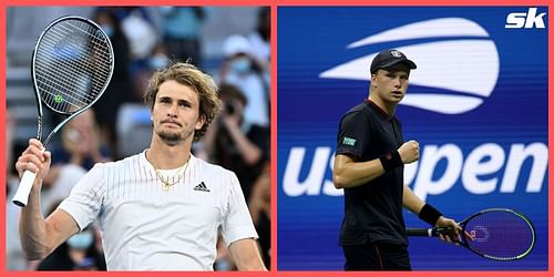 Alexander Zverev (L) and Jenson Brooksby.