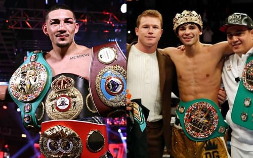 Teofimo Lopez (left), Canelo Alvarez, Ryan Garcia and Eddy Reynoso (right)