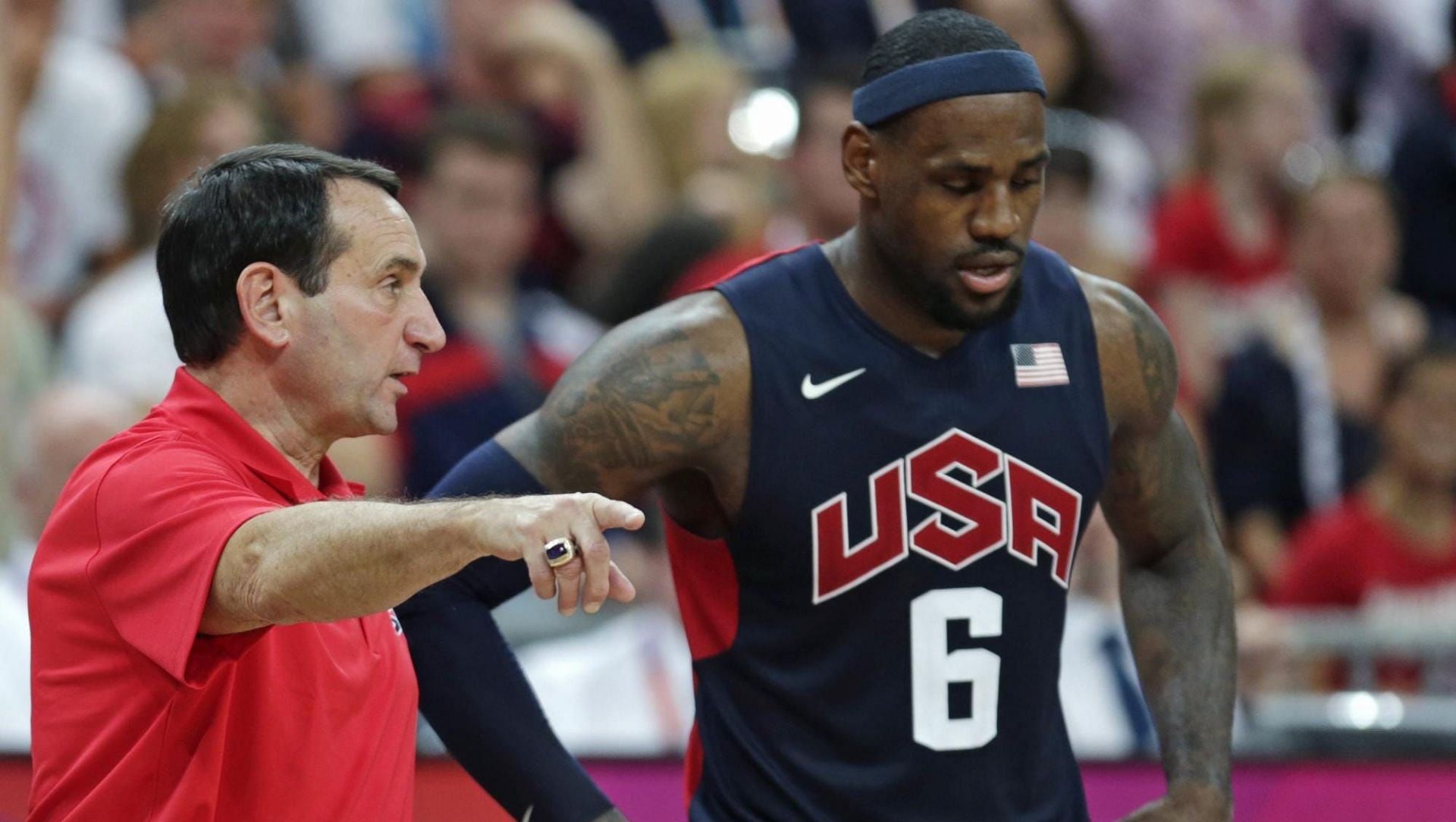 LeBron James, right, and Duke coach Mike Krzyzewski