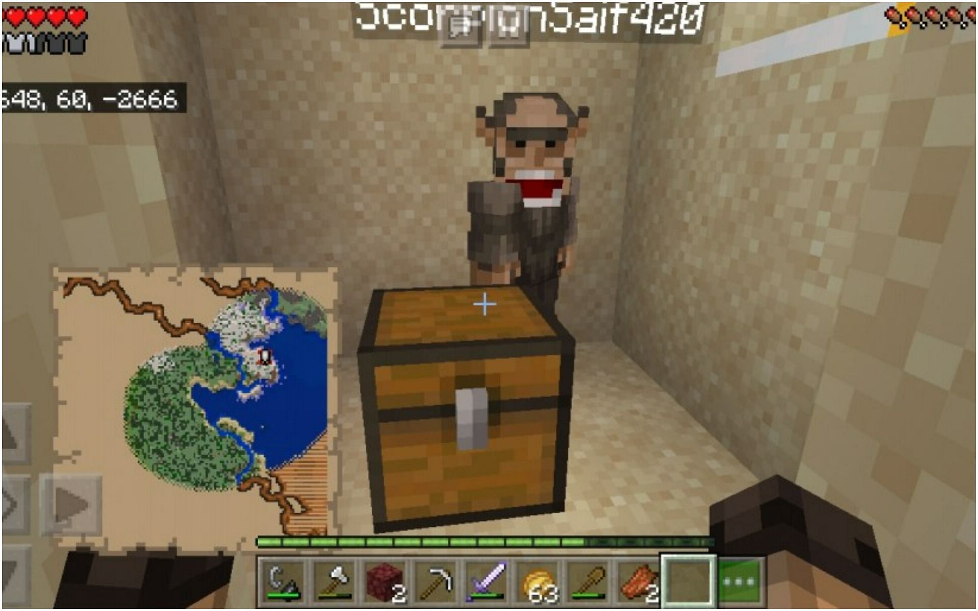A buried treasure chest being discovered (Image via Minecraft)