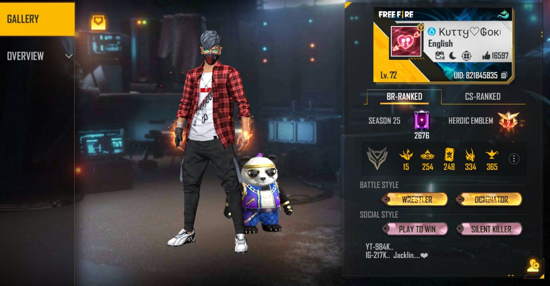 Kutty Gokul has the V Badge in Free Fire (Image via Garena)