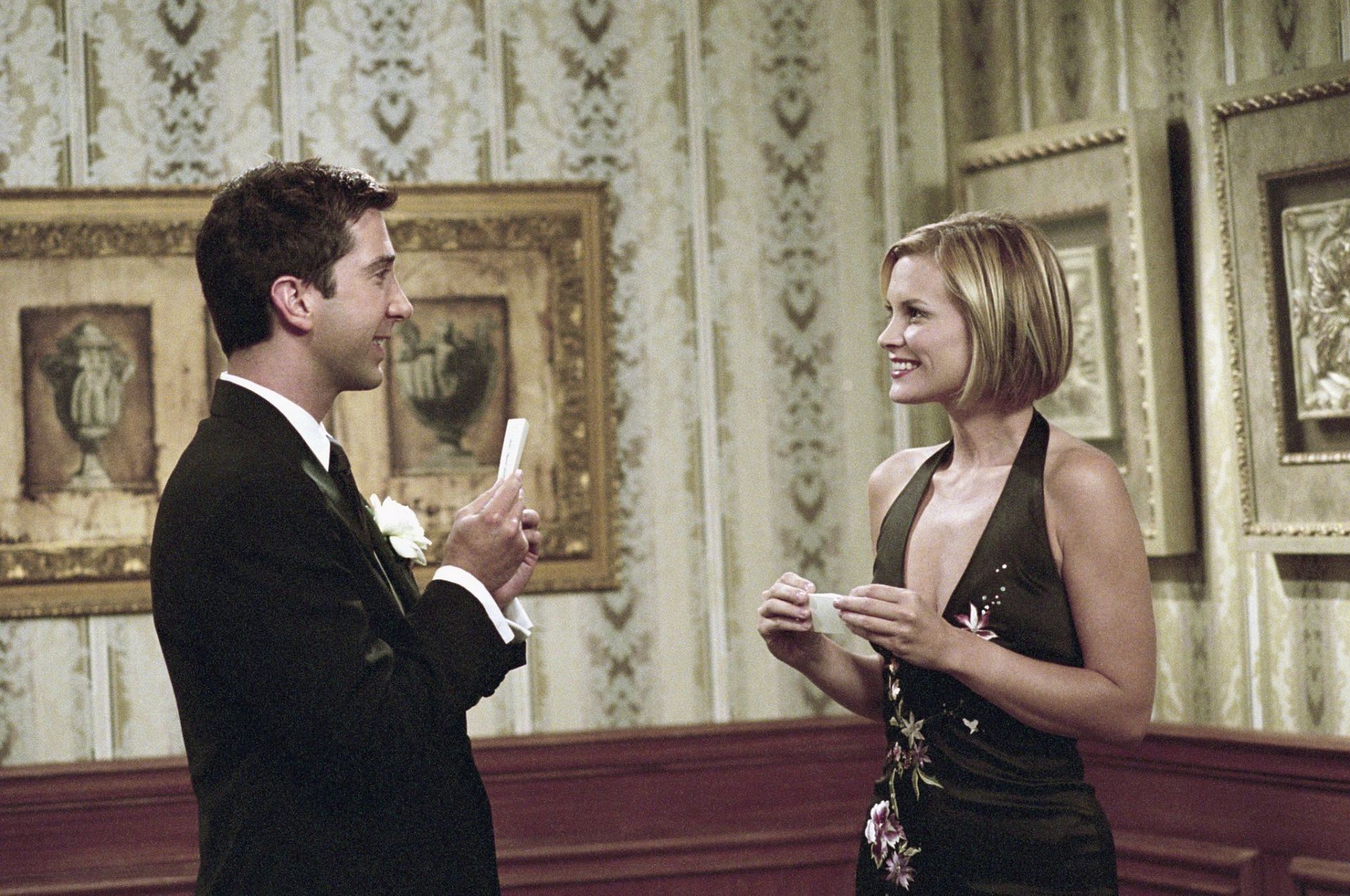 Ross and Mona at Monica and Chandler&#039;s wedding (Image via WarnerMedia)
