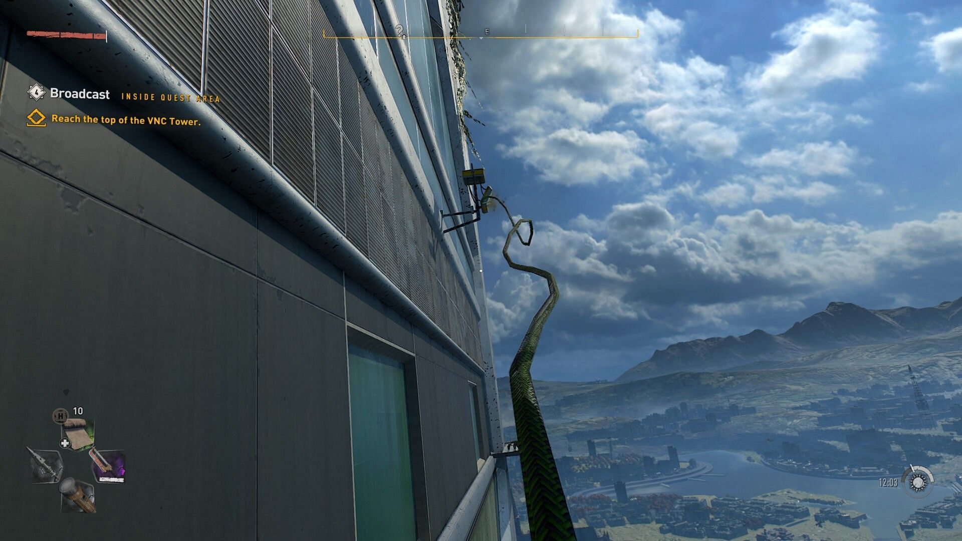 The grappling hook allows players to reach places not normally available (Image via Techland)