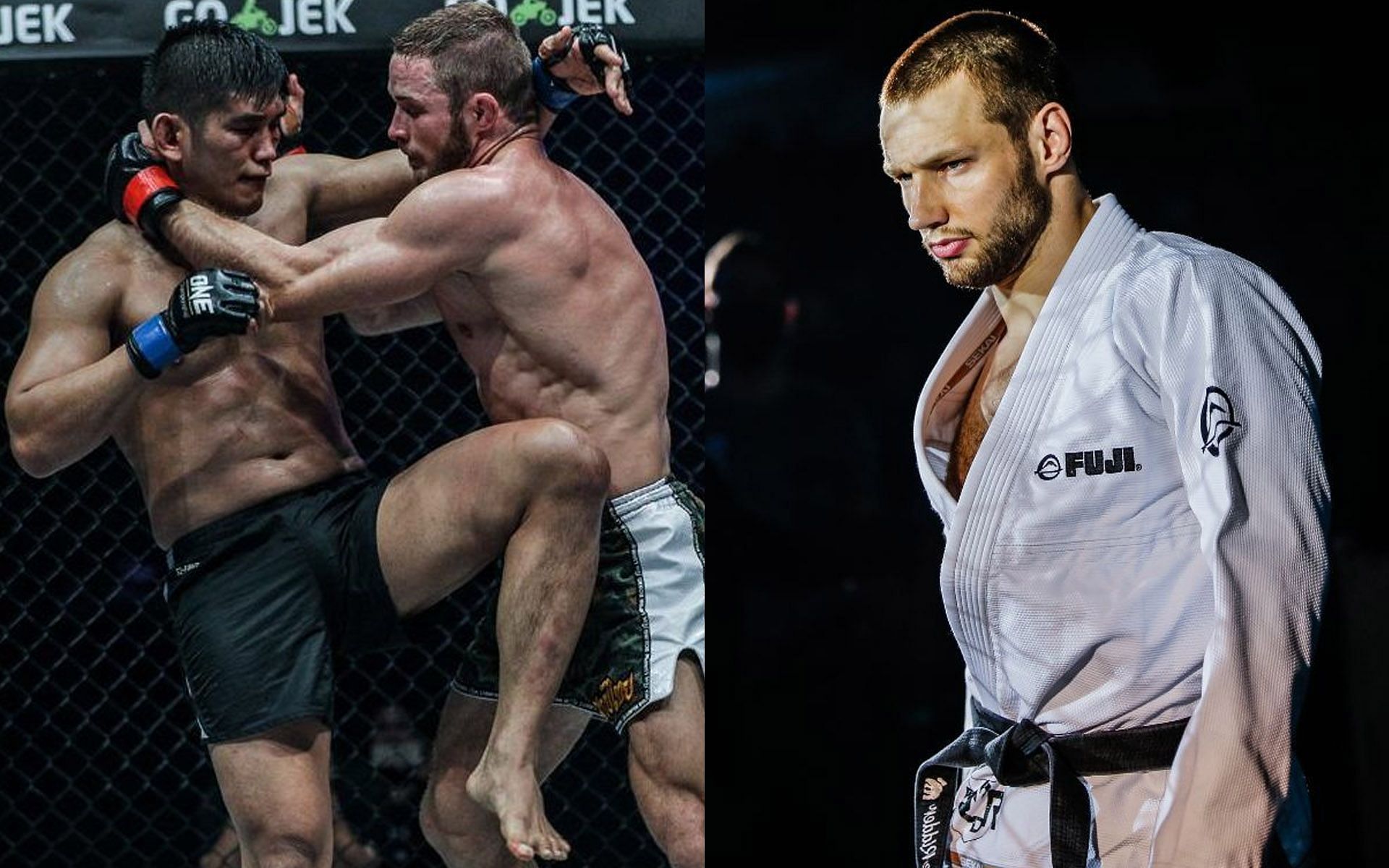 Reinier de Ridder (Right) will be watching the Aung La N Sang (Left) and Vitaly Bigdash (Center) encounter very closely. [Photos: ONE Championship]