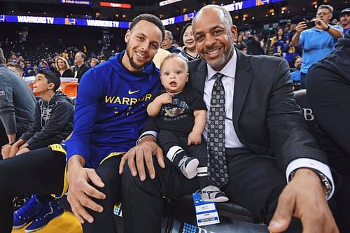 Canon Curry, Steph Curry's son, didn't want to get off the court after giving his father the All-Star ring.[Photo: Twitter]