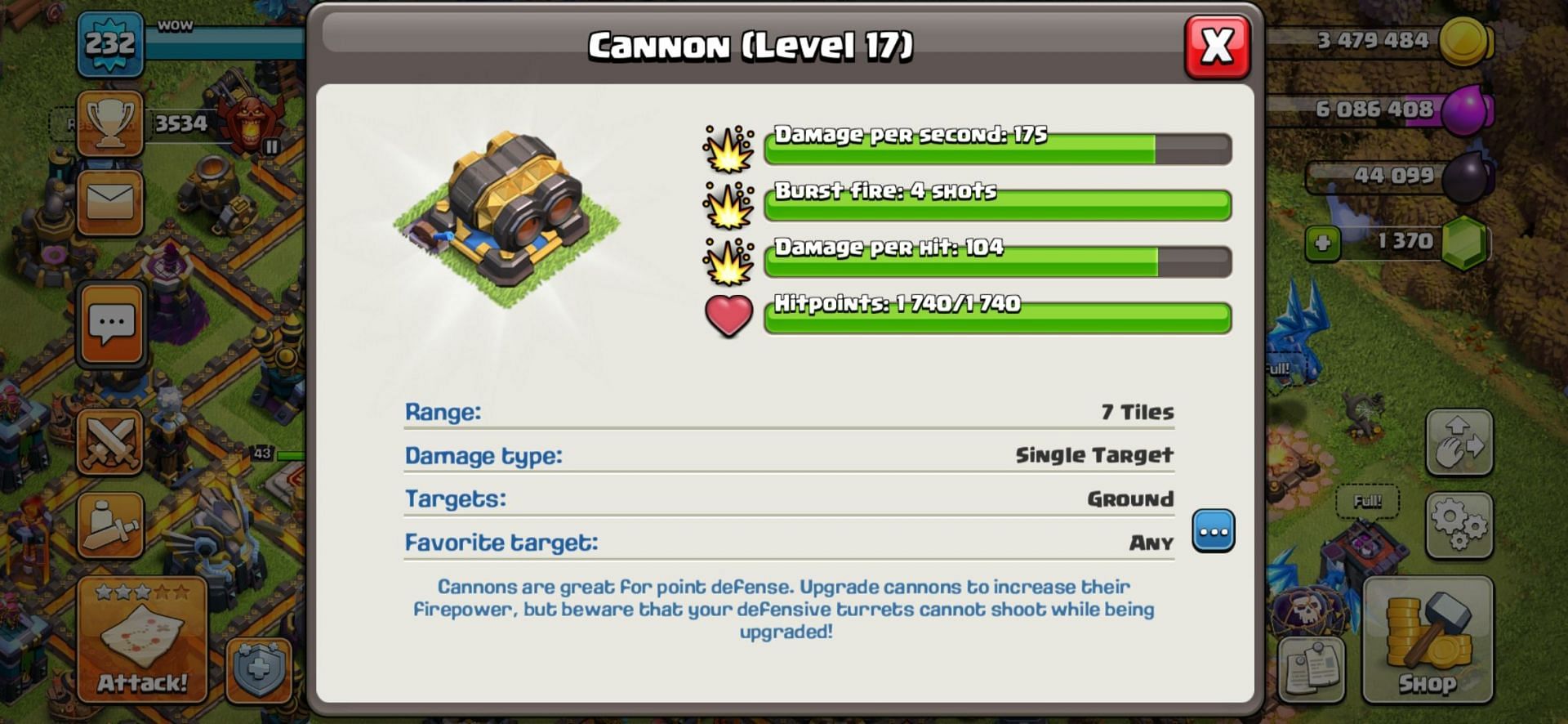 Double Cannon Burst Mode in Clash of Clans (Image via Sportskeeda)