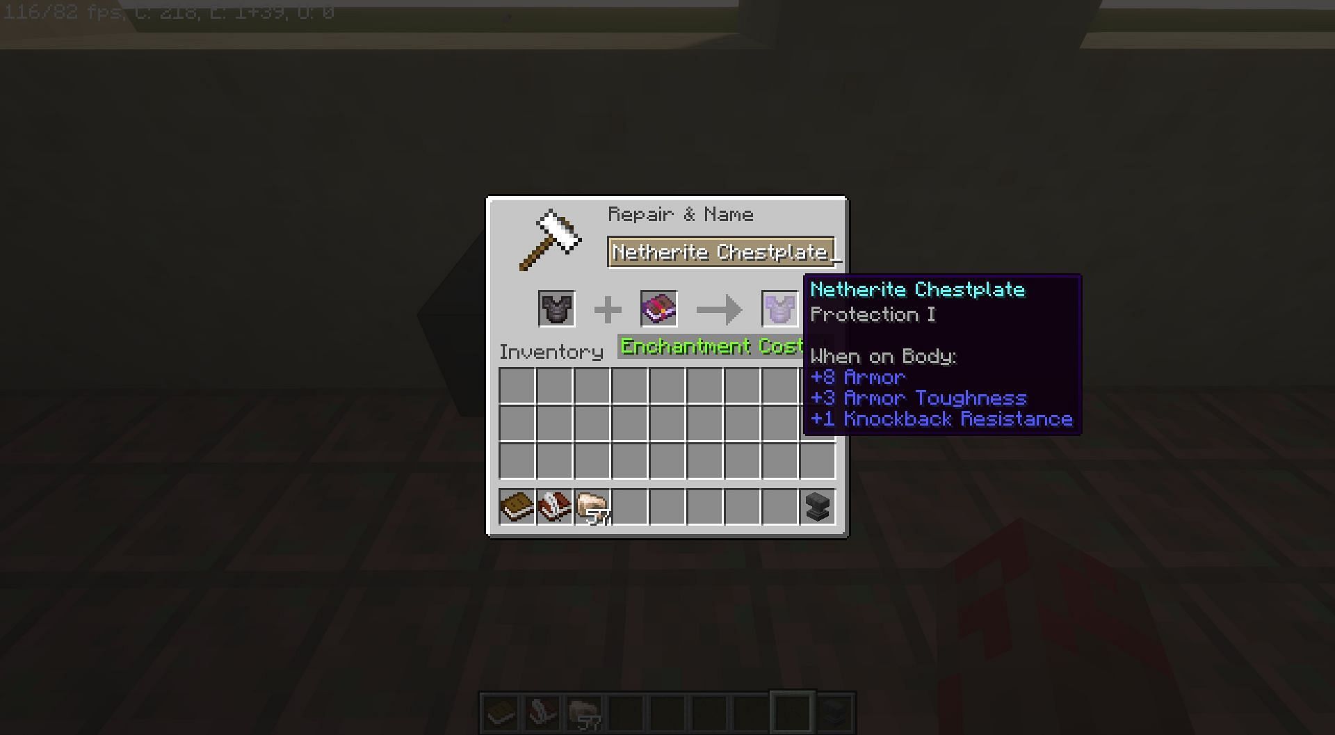 Enchanting a chestplate (Image via Mojang)