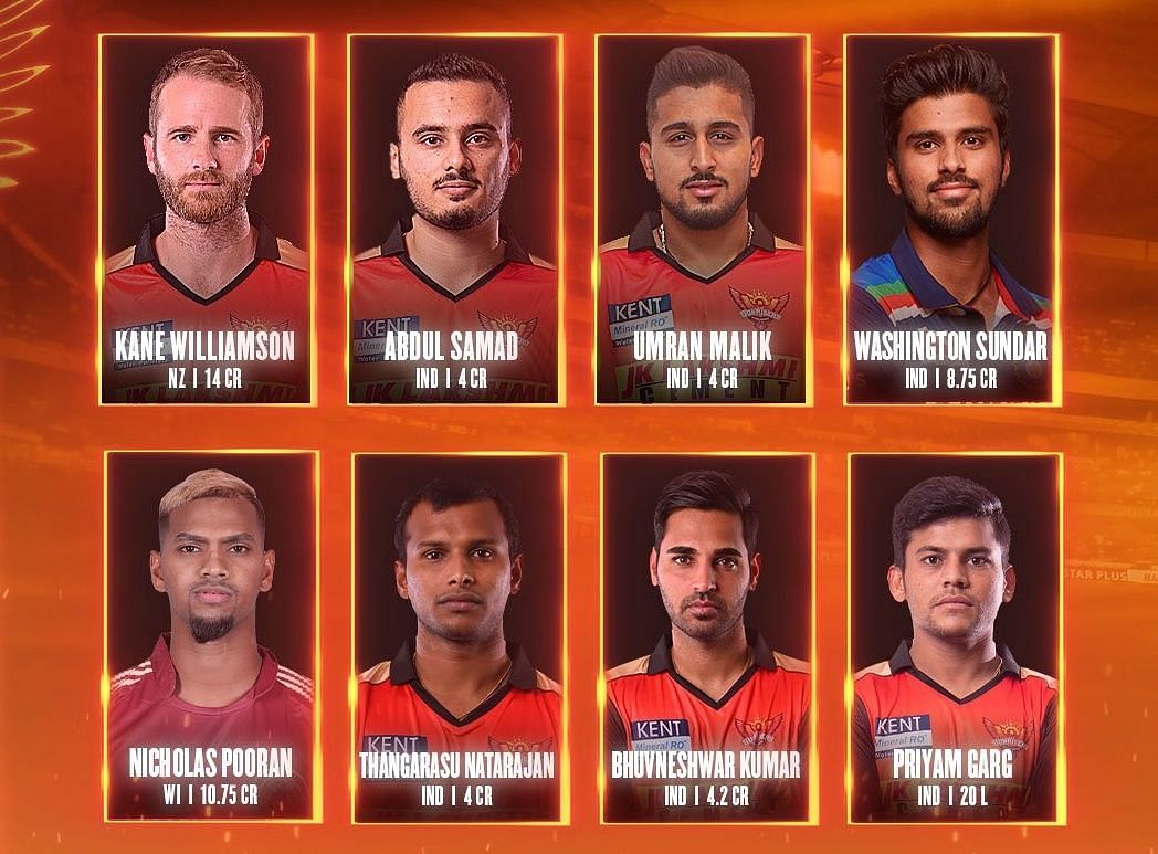 A few members of the Sunrisers Hyderabad squad for IPL 2022. Pic: @SunRisers/ Twitter