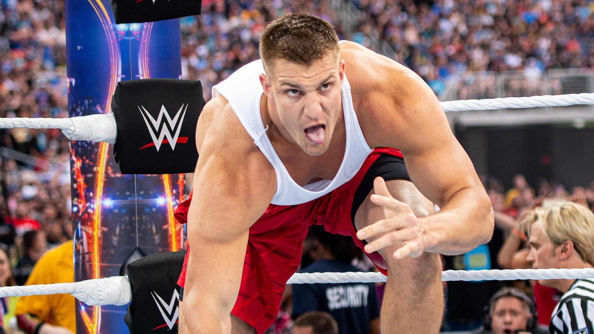 Rob Gronkowski was shocked by security guard at WrestleMania.