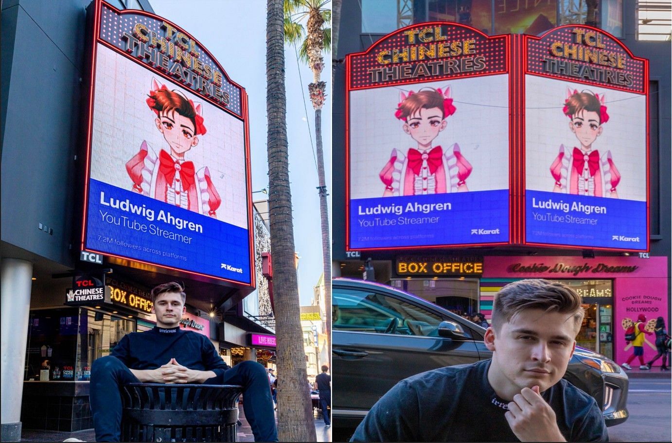 The streamer surpised everyone by putting up a VTuber model on Hollywood Billboard (Images via Ludwig/Twitter)