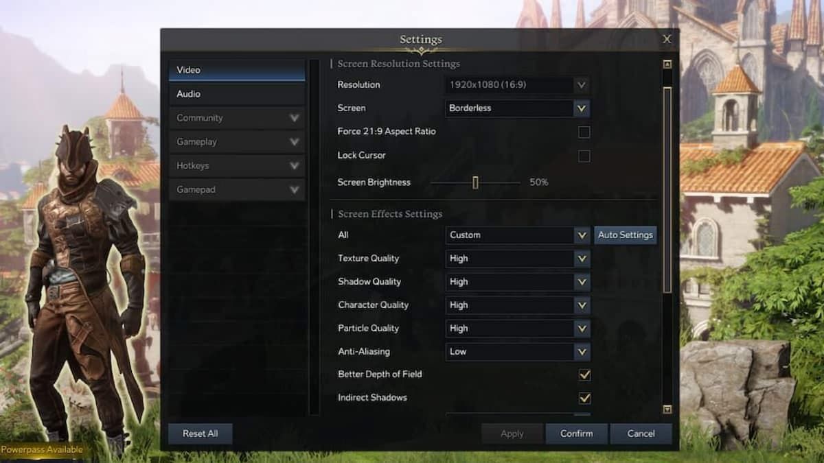 The in-game video settings menu (Image via Smilegate)