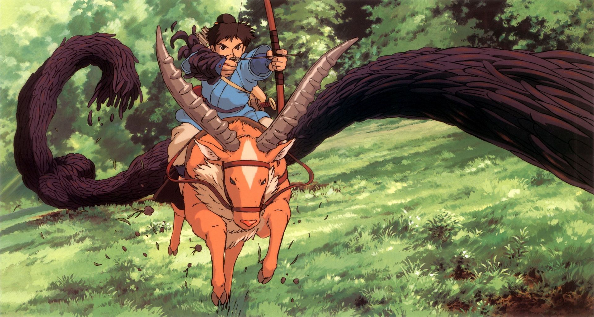 Ashitaka trying to kill the boar monster (Image via Studio Ghibli)