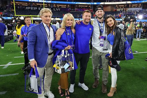 Los Angeles Rams head coach Sean McVay (middle) with fiancée Veronika Khomyn (far right)