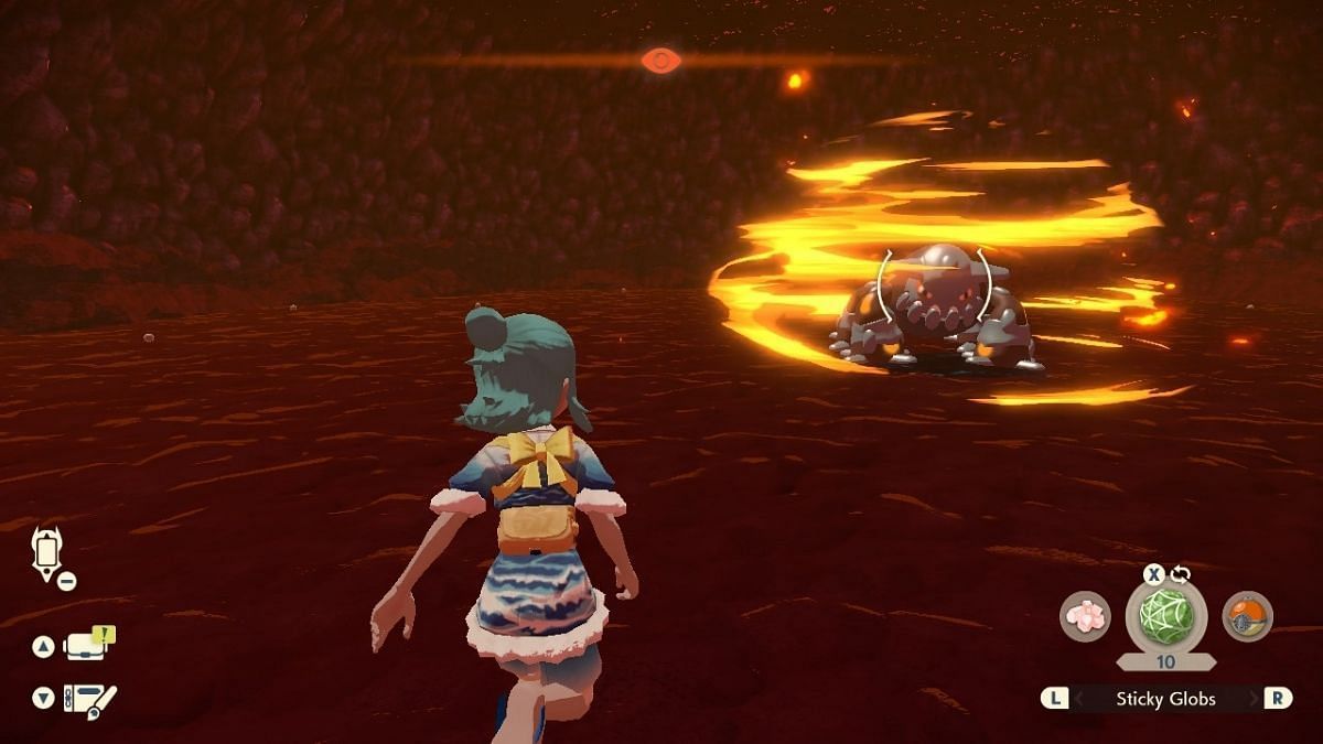 A trainer battling Heatran in Pokemon Legends: Arceus (Image via Game Freak)