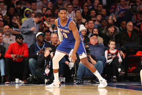 RJ Barrett of the New York Knicks looks on against the Memphis Grizzlies on Feb. 2 at Madison Square Garden in New York City.