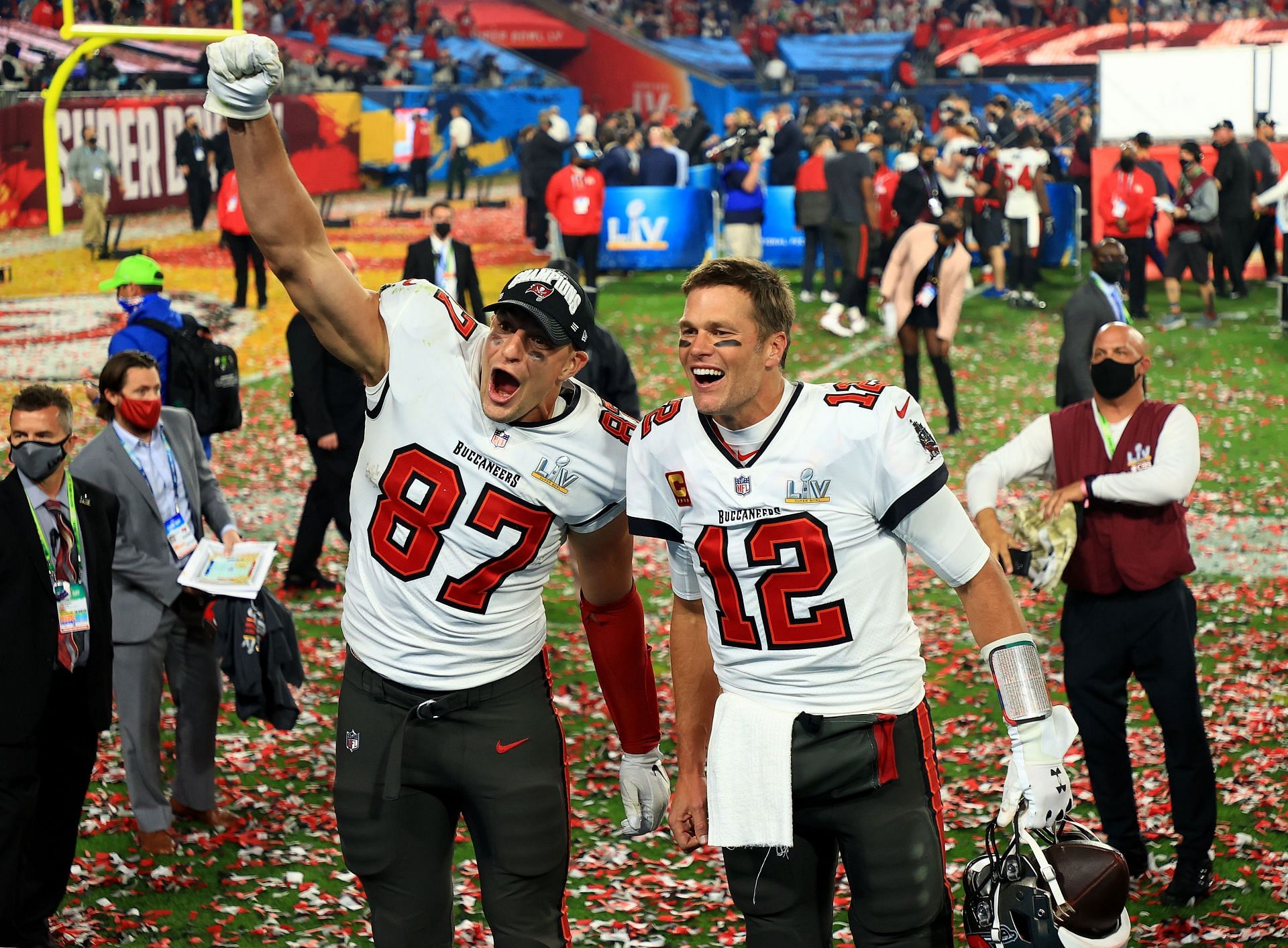 Gronkowski and Brady winning Super Bowl LV