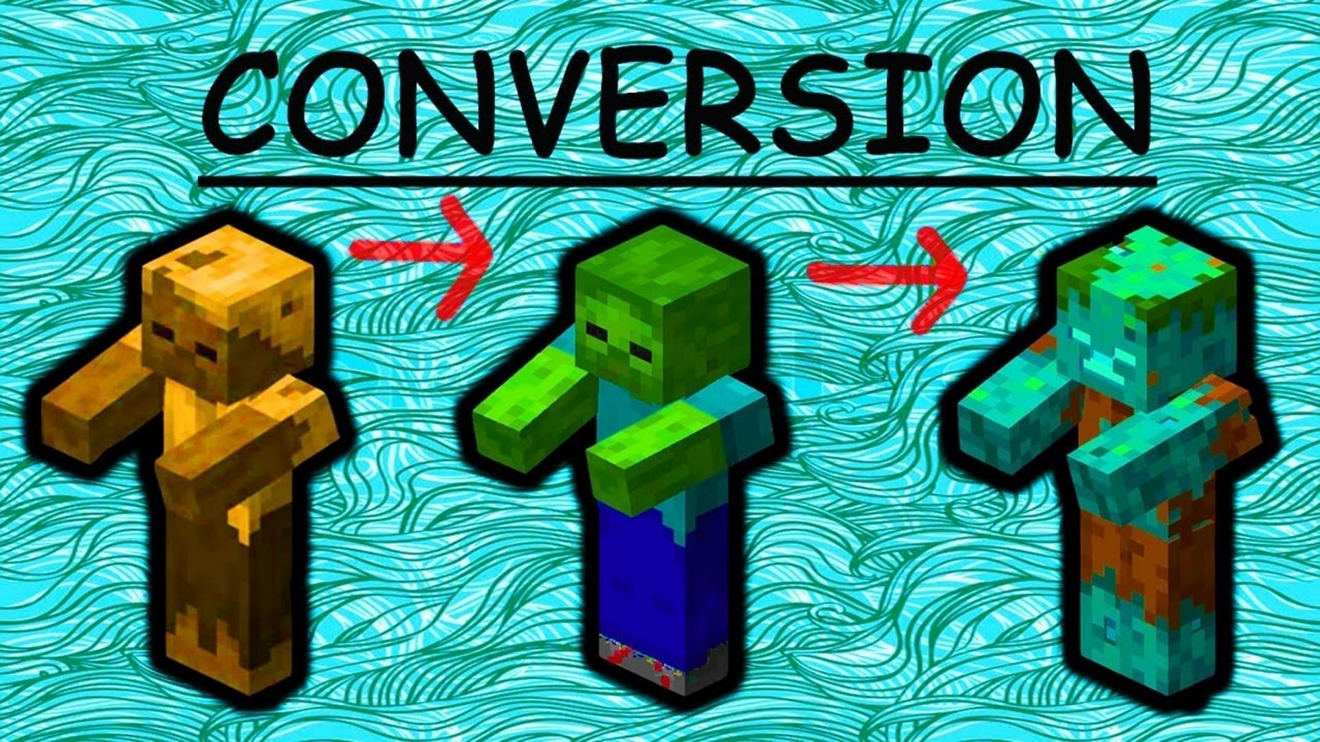 Husks can be converted to zombies and then Drowned depending on the time spent in water (Image via YouTube user Mercyyy)