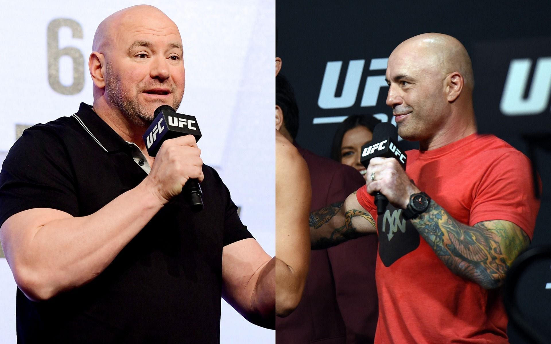 Dana White (left) and Joe Rogan (right) at various UFC events