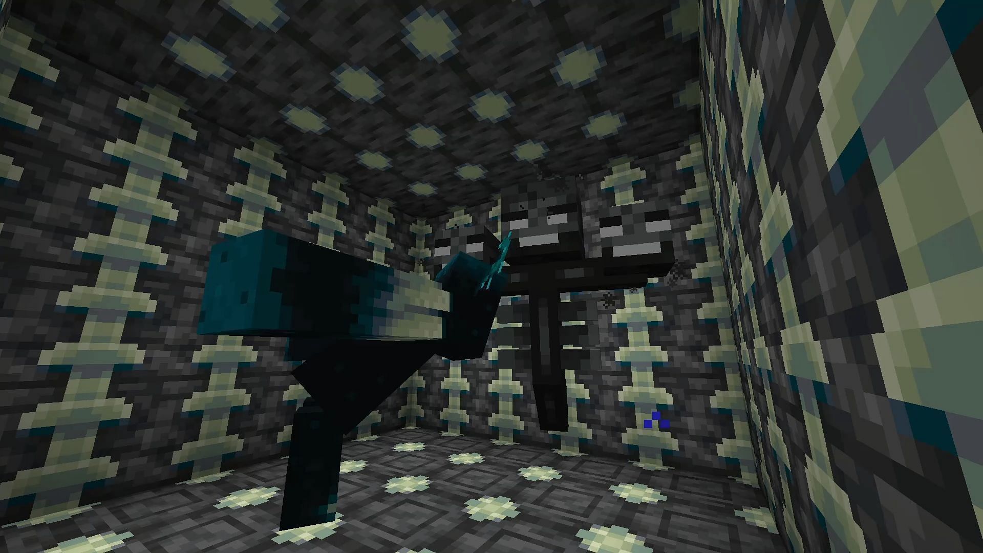 Wither and Warden in a reinforced deepslate box (Image via Minecraft)