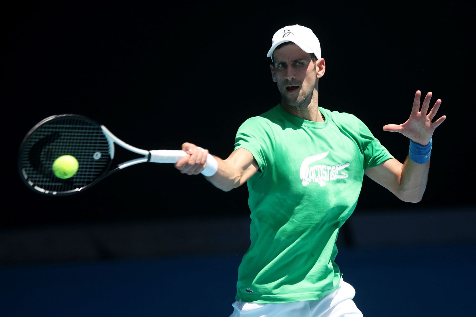 Novak Djokovic training before the 2022 Australian Open