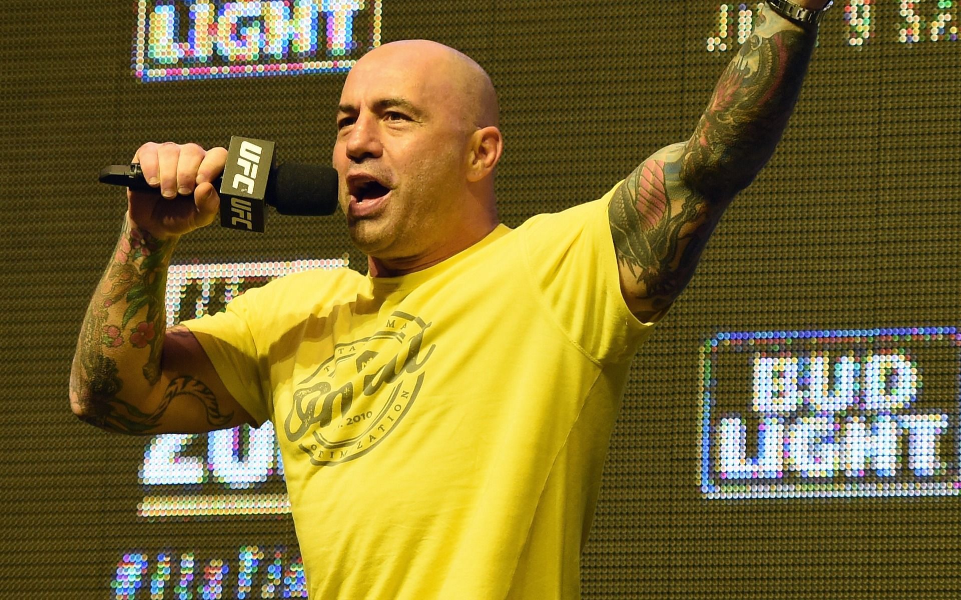 Rogan speaks during the UFC 200 weigh-ins at the T-Mobile Arena in Las Vegas, Nevada