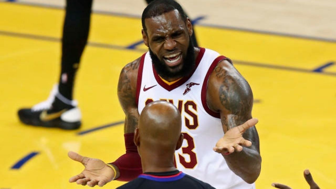 LeBron James complaining to a referee. (Photo: Courtesy of The SportsRush)