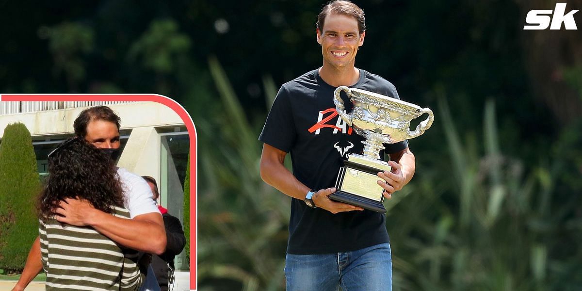 Rafael Nadal was greeted by his wife Maria Francisca Perello on his return to Spain