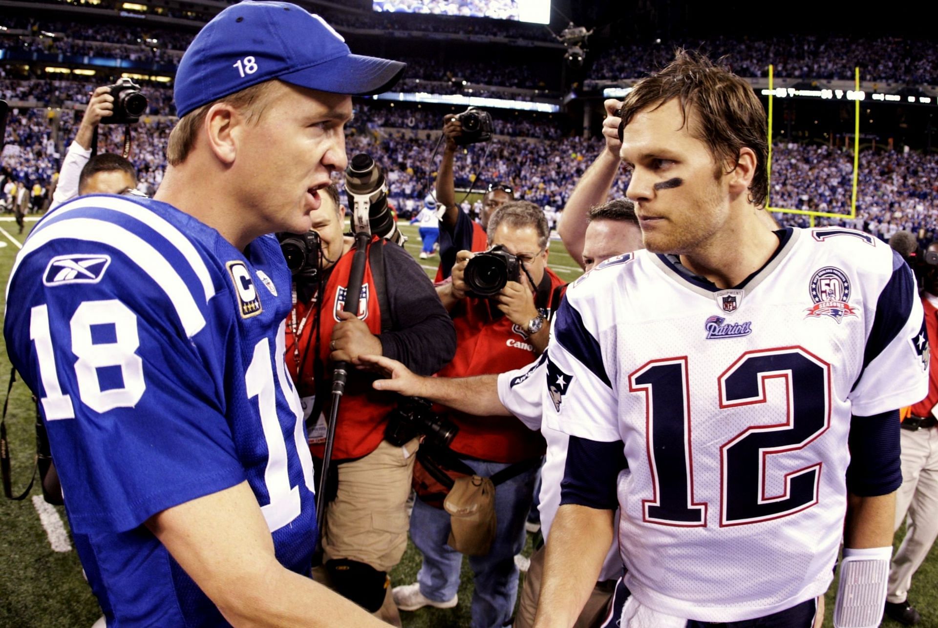 Quarterbacks Peyton Manning and Tom Brady