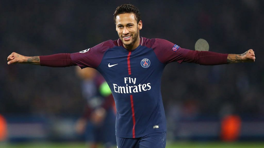 Neymar celebrates one of his goals in PSG&#039;s 8-0 win over Dijon