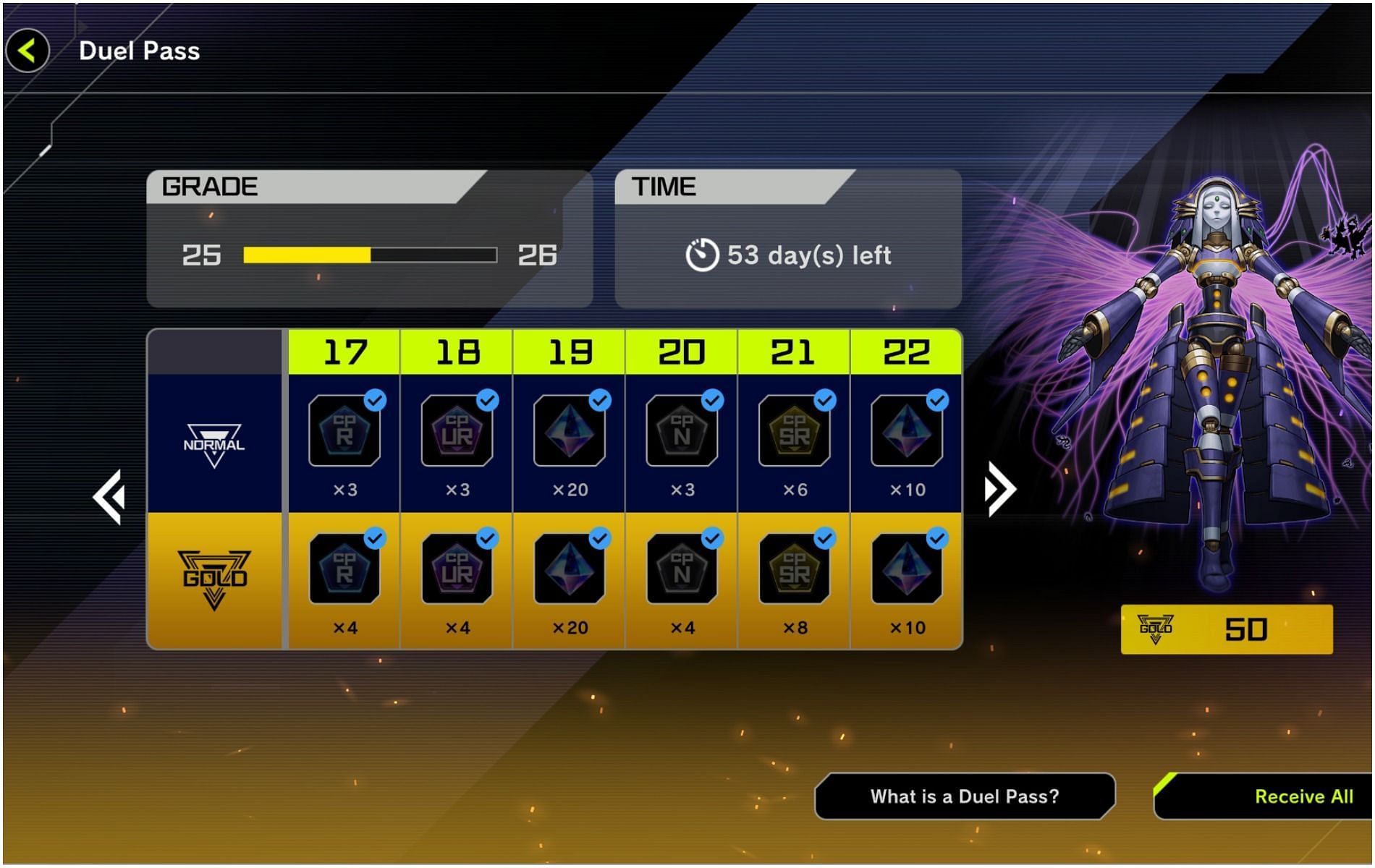 Players do not need to invest money into the duel pass, but the gold track does have more rewards (Image via Konami)