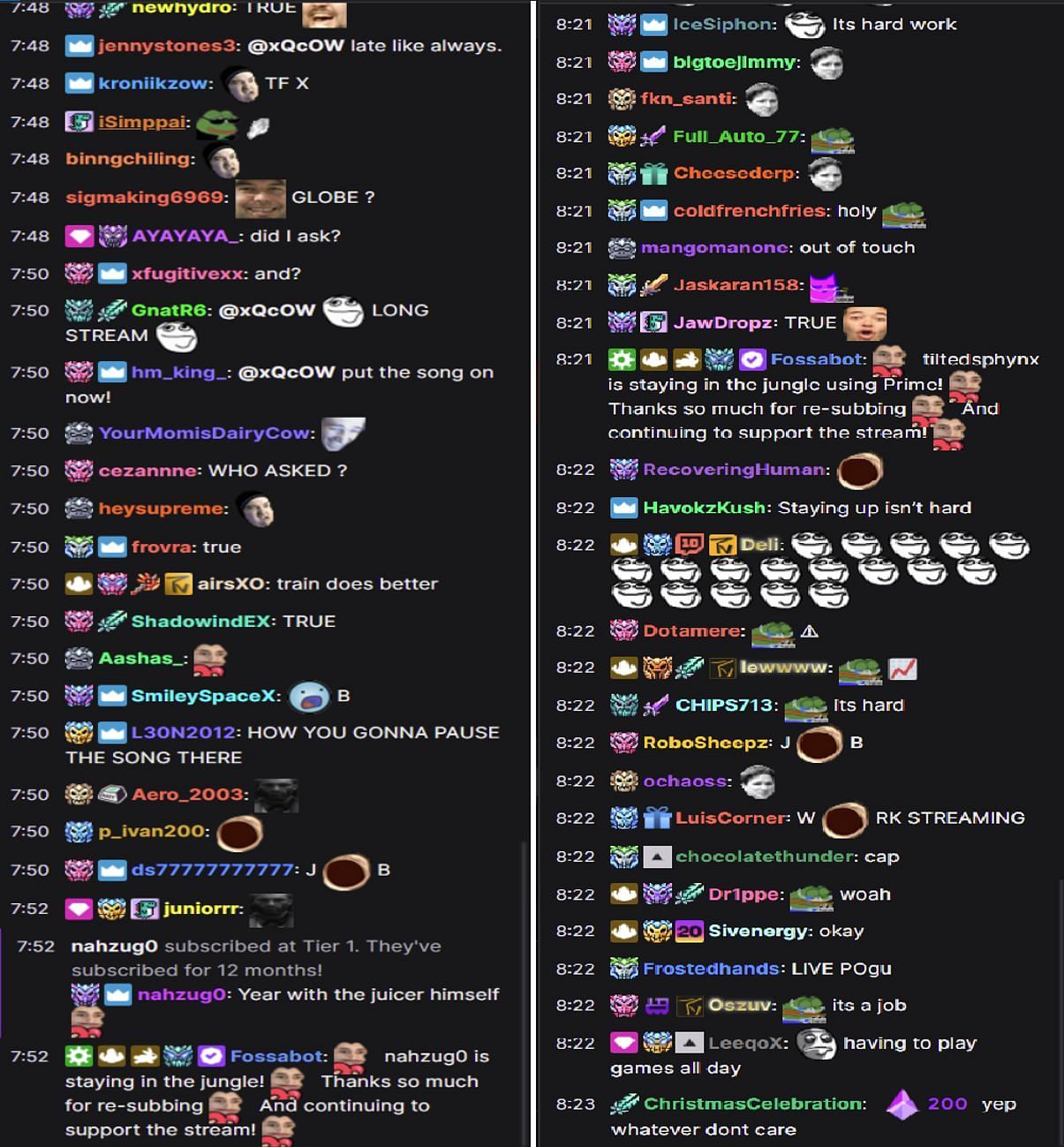 Twitch chat reacting to the streamer&#039;s take (Image via xQc, Twitch)