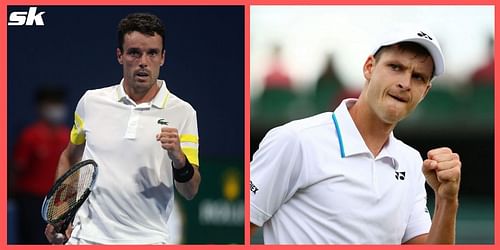 Roberto Bautista Agut (L) and Alexander Bublik.