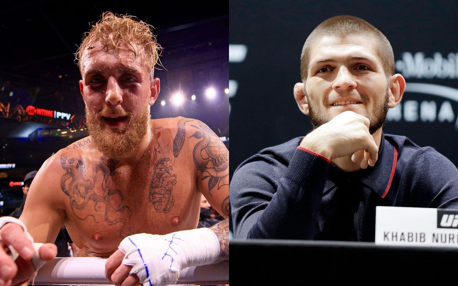 Jake Paul (left) and Khabib Nurmagomedov (right)